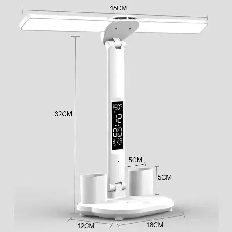Dual Head LED Desk Lamp with Clock