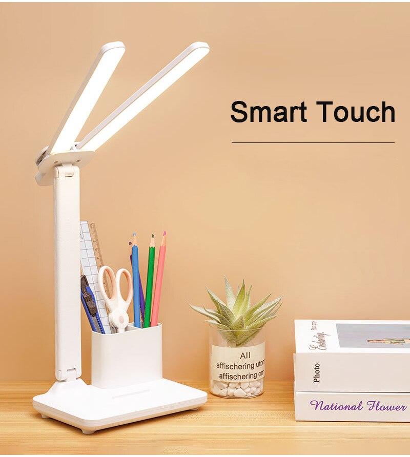 Dual Head LED Desk Lamp with Clock