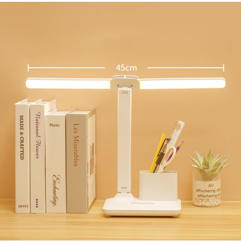 Dual Head LED Desk Lamp with Clock