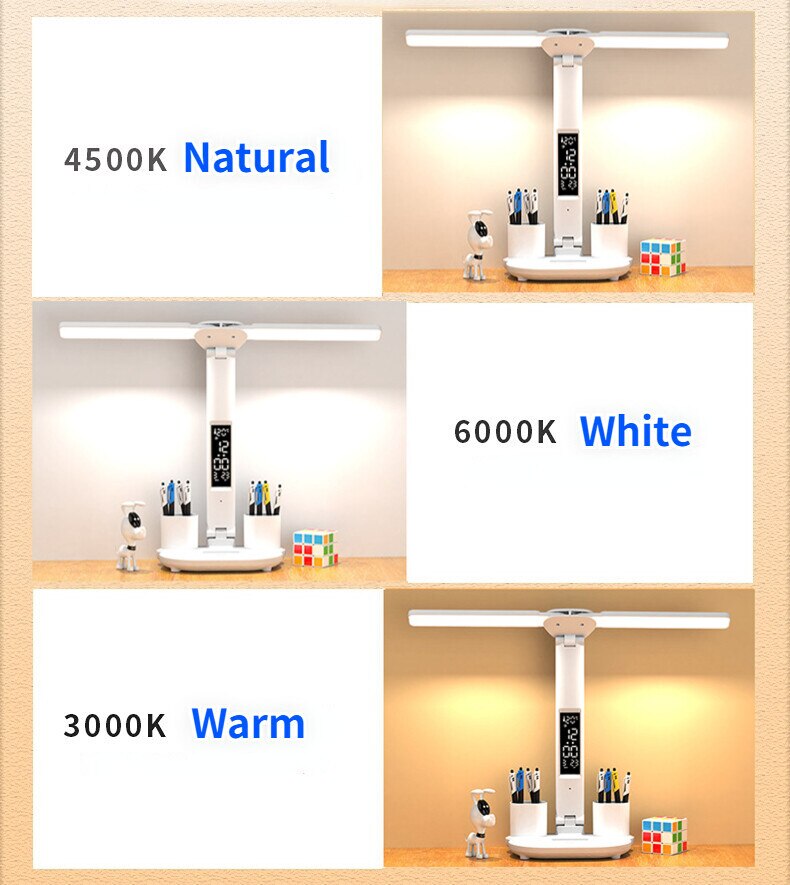 Dual Head LED Desk Lamp with Clock