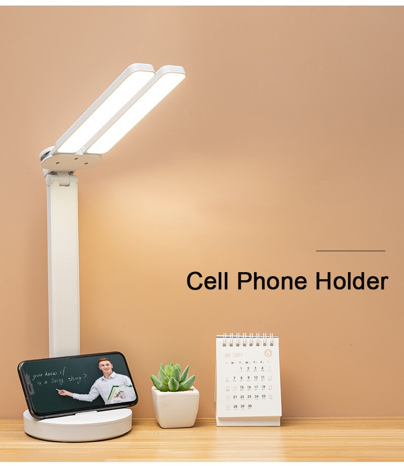 Dual Head LED Desk Lamp with Clock