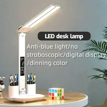 Dual Head LED Desk Lamp with Clock