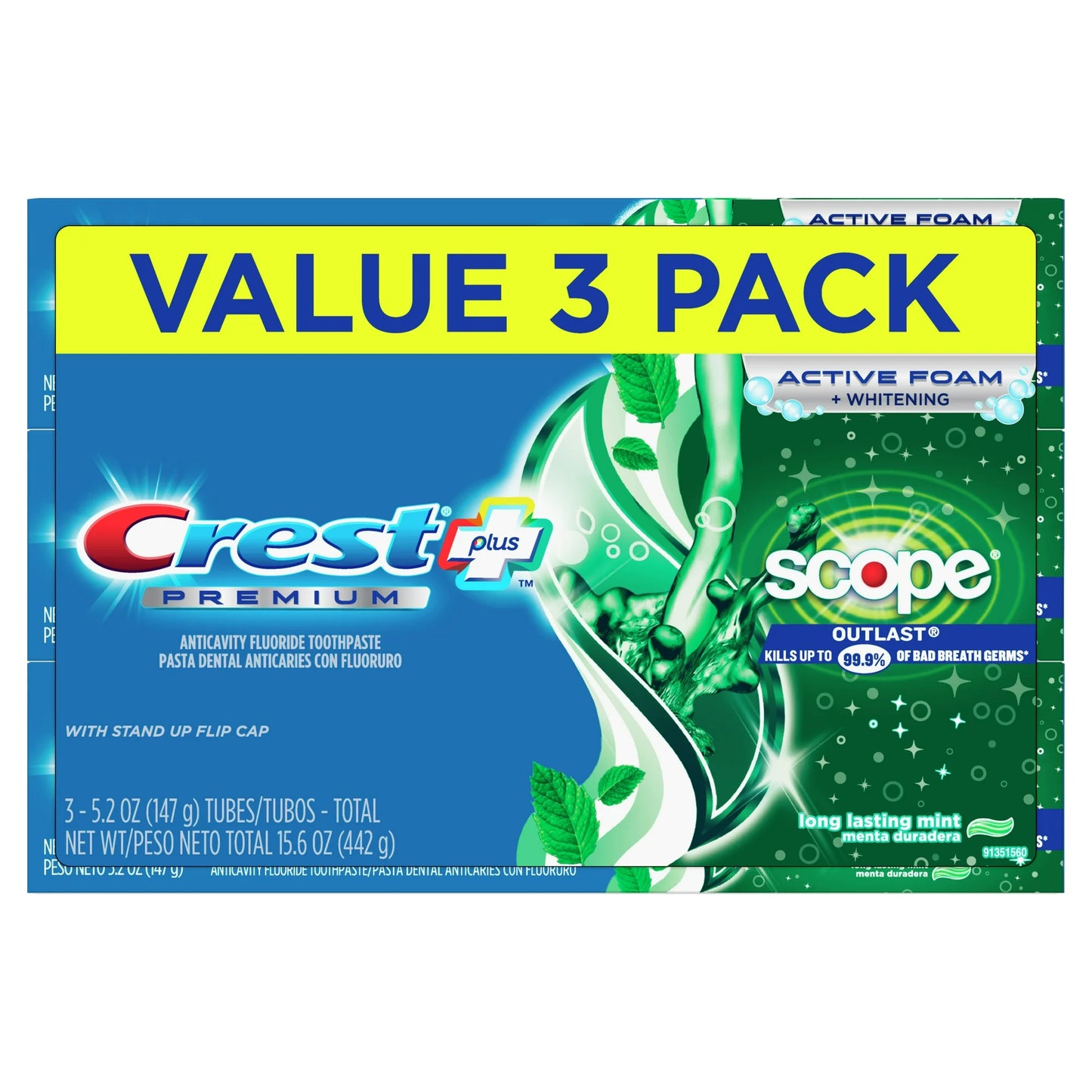 Crest Premium Plus Scope Outlast Toothpaste - Pack of 3